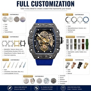 Relojes Mecánicos Analógicos de Lujo para Hombre, con Correa de Nailon Azul, Personalización OEM ODM con MOQ Bajo, Caja de Fibra de Carbono y Cristal de Zafiro - Product Image 2
