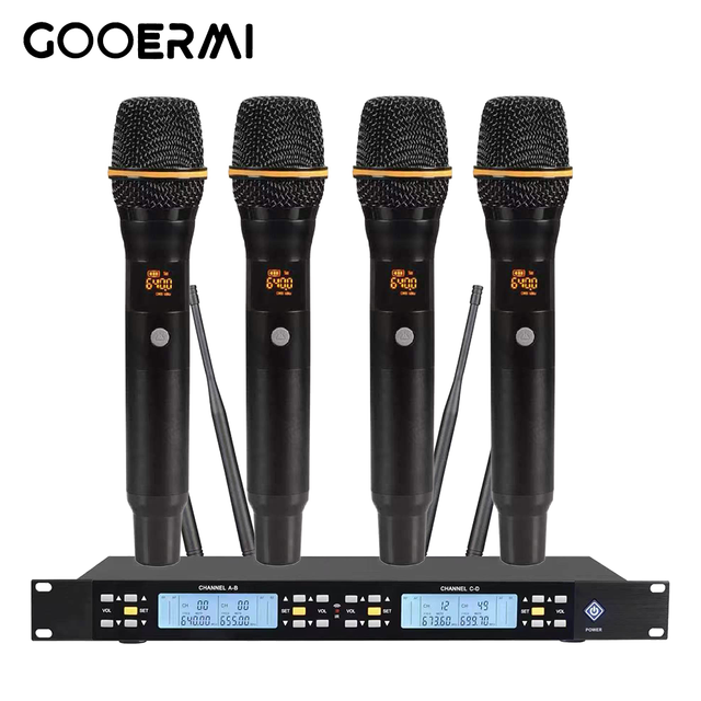 UGX-4H 4-Channel UHF Wireless Microphone System with 4 Handheld Microphones - Professional Stage Performance Wireless Mic Set