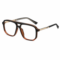Montures de lunettes carrées style millionnaire # Montures de lunettes optiques unisexes surdimensionnées 60040, monture pilote, gris clair bleu léopard
