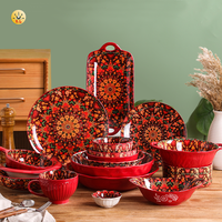 Service de table en porcelaine coloré de style bohème, motif végétal, compatible micro-ondes, kit de 4 tasses, utilisation domestique