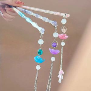 Épingle à cheveux colorée avec fleurs et perles pour femmes, style chinois exquis, bâtonnets à cheveux rétro Hanfu, accessoires polyvalents pour cheveux, cadeau - Product Image 4