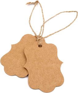 Etiquetas de regalo de recuerdo en blanco de papel Kraft de doble cara ondulado de precio marrón con artesanía de cuerda para envolver regalos, cumpleaños, fiestas, mercancías - Product Image 2