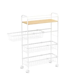 OEM/ODM Table Top Layer 4 Tier Slim Slide Rolling Cart Kitchen Rack Storage Trolley For Movable