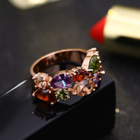 Nouveau Design forme irrégulière coloré cristal cubique zircone plaqué or Rose anneaux pour fiançailles mariage CZ anneaux WomenGJZ0252
