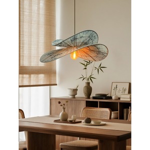 Lampe suspendue ovale en lin Tencel avec imprimé feuilles de bambou, lampe à économie d'énergie E27, commande par interrupteur, pour la maison, la salle de thé, la chambre à coucher, le restaurant - Product Image 3