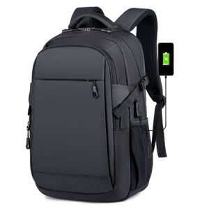 Sac à dos pour ordinateur portable OEM 15,6 pouces noir, en nylon imperméable, multi-poches, sac à dos de jour, faible MOQ, logo client, sac à dos antivol avec USB - Product Image 1