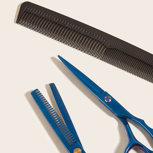 Juego de tijeras y peine de peluquería Wanmei, tijeras profesionales para entresacar el cabello, herramientas de estilismo para flequillo, metal azul, duradero - Product Image 3