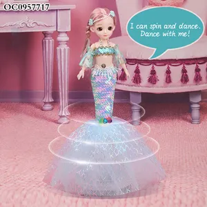 Led ışık müzikal döndür elektrikli dans sevimli öğeler kızlar için oem mermaid bebek