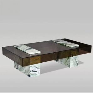 Tavolino da Salotto Moderno in Vetro Temperato con Base in Marmo di Lusso, Set di Tavolini da Caffè in Vetro <span class=keywords><strong>per</strong></span> <span class=keywords><strong>Soggiorno</strong></span> - Product Image 4