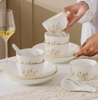 Coffret Cadeau Vaisselle en Céramique Motif Blé Porcelaine Fine Bord Doré pour Mariage et Nouveaux Acommodés