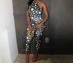 Viviblook D26JP077 Combinaison d'été pour femme, nouvelle combinaison décontractée à pois, dos nu, sans manches, à lacets, ajustée - Product Image 3