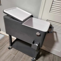 Chariot de rangement et de refroidissement pour terrasse 80QT 76L, texture bois, avec seau à glace 80L, chariot roulant
