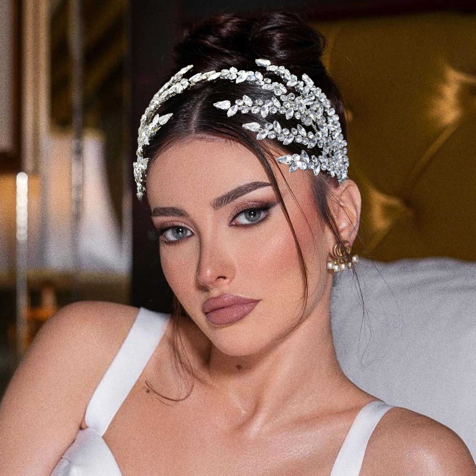 Romantic Handmade Rhinestone Leaf Hair Pieces for Weddings