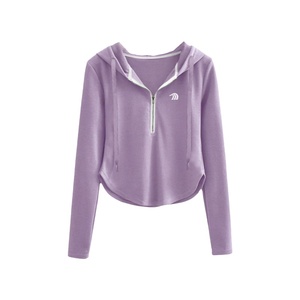 Sudaderas <span class=keywords><strong>con</strong></span> capucha de manga larga <span class=keywords><strong>con</strong></span> dobladillo curvo irregular liso para <span class=keywords><strong>mujer</strong></span> al por mayor <span class=keywords><strong>sudadera</strong></span> <span class=keywords><strong>con</strong></span> <span class=keywords><strong>media</strong></span> <span class=keywords><strong>cremallera</strong></span> en la cintura ajustada - Product Image 1