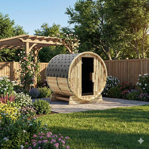 Sauna de Barril para Exteriores de Madera de Cedro Rojo Moderna, Directo de Fábrica, con Ventana Panorámica de Vidrio, Calentador de 6KW, Cabina de Vapor Húmedo - Product Image 4