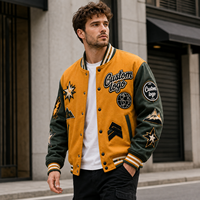 Veste Hip Hop personnalisée avec manches en cuir véritable, broderie chenille, strass, veste de baseball universitaire en molleton