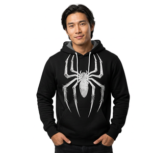 เสื้อฮู้ดดี้สีดำสำหรับผู้ชาย พิมพ์ลายตัวอักษรสีขาว มีกระเป๋าหน้า ทรงปกติ สวมใส่สบายในฤดูหนาว ผลิตจากผ้าโพลีเอสเตอร์ 100% แบบเฟรนช์เทอร์รี่ถัก - Product Image 1
