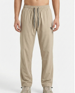 Pantalon de jogging décontracté pour homme, beige, taille élastique avec cordon de serrage, poches, respirant, mi-lourd, tricoté, coupe ajustée, pour l'automne - Product Image 3