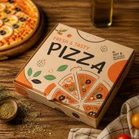Caja de Pizza para Llevar, Fácil de Plegar, con Líneas de Corte, de Cartón Seguro para Alimentos, Paquete Familiar de Pizza, Bajo MOQ, Suministro para Catering Comercial