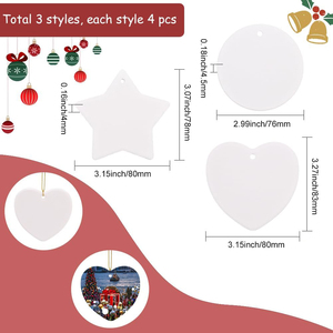 Hot Selling Customized Blank Christmas <b>Ornaments</b> Star Shape Sublimation <b>Ceramic</b> <b>Ornament</b> Blanks for Heat Press - Product Image 5