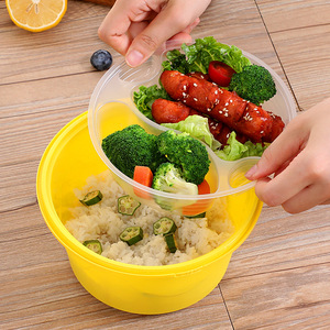 Round Disposable <b>Lunch</b> Box Yellow Thickened Plastic With Lock Takeout Bowl For Noodles And Soup - Product Image 2