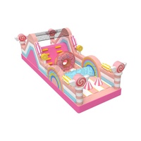 Parcours d'obstacles gonflable personnalisable Wolong sur le thème de l'arc-en-ciel, décorations en forme de beignets et sucettes, en PVC, pour location commerciale par les enfants, capacité supérieure à 500 kg