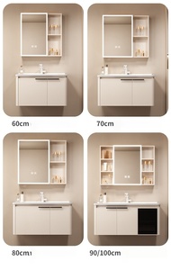 Smart <b>Lighting</b> <b>Mirror</b> Honeycomb-Patterned Latte-Colored <b>Vanity</b> Cabinet Wall-Mounted Bathroom Cabinet - Product Image 6