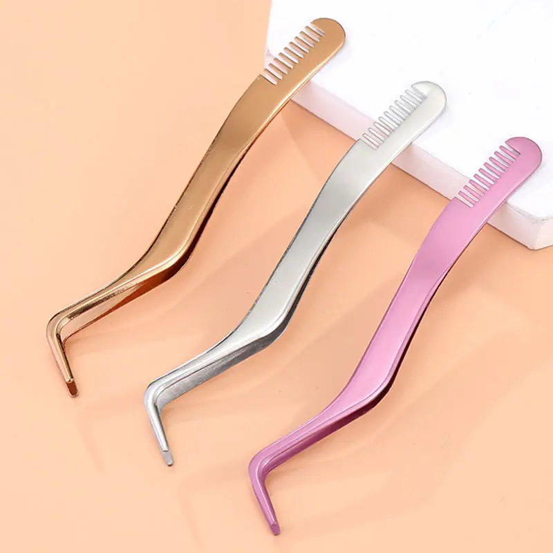 Hete Verkoop Valse Wimper Pincet Met Kam Make-Up Beginners Diy Cluster Lash Extension Applicator Tool Voor Meisjes