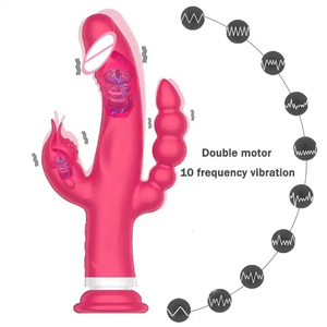 Vibratore Rabbit 3-in-1 a Doppio Motore, 10 Velocità, Impermeabile, in Silicone Medicale, per Stimolazione Femminile di Punto G, Clitoride e Anale, Ricaricabile USB - Product Image 3