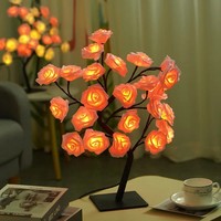 Lámpara de Mesa LED con Forma de Rosa, 45 cm, 24 LED, Luz Nocturna Romántica con Flores, Decoración Interior para Bodas y Dormitorios, Lámpara de Bonsái con Forma de Rosa
