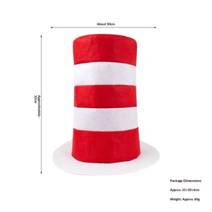 Halloween Dr. Seuss Birthday Party <strong>Hat</strong> Cosplay Makeup Stage Props <strong>Red</strong> White Striped <strong>Top</strong> <strong>Hat</strong> With Tie and Gloves - Product Image 5