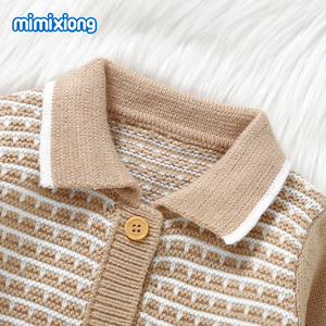 新款设计米米雄婴儿连身裤针织学步毛衣连身裤翻领婴儿服装 - Product Image 2