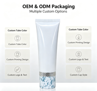 Tube cosmétique blanc compressible 100 ml, tube vide pour soins de la peau avec bouchon à vis marbré bleu et anneau décoratif argenté pour nettoyant visage