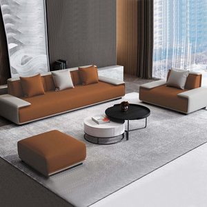 Modern European Genuine Leather Sectional <strong>Sofa</strong> Set with Stainless Steel Legs Comfortable <strong>Sofa</strong> <strong>Bed</strong> for Living Room Home <strong>Office</strong> - Product Image 3