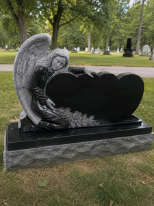 Pierre tombale en granit naturel à prix avantageux, double ange agenouillé, monument funéraire en granit rouge impérial pour cimetière et - Product Image 3