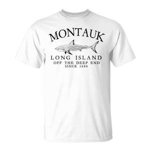 Camiseta vintage de pesca de tiburones de Montauk Long Island, Off The Deep End Since 1686 - Product Image 1