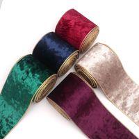 Ruban en velours froissé à bords filés LINGKAI avec bordure dorée, ruban en velours multicolore pour couronnes de Noël, emballage cadeau, décoration