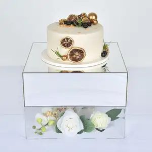 Zócalos acrílicos con espejo superior, suministros de boda, soporte para pasteles, estante de exhibición, soporte elegante para presentación de pasteles