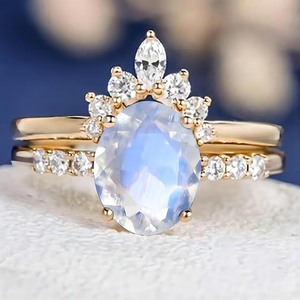 ชุดแหวนแต่งงานแบบซ้อน แหวนเงินแท้ 925 ประดับโอปอลและมูนสโตน สไตล์เอธิโอเปีย - Product Image 1