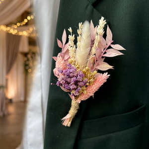 Boutonnière de fleurs séchées naturelles, corsage floral rustique bohème rose, fleur de revers pour mariage, cadeau pour la fête nuptiale - Product Image 3