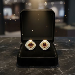 Pierre précieuse naturelle en grenat rouge et moissanite, solitaire |   Fabriqué en tungstène plaqué or |   Pierre facettée de 1 à 3 mm |   Boucles d'oreilles - Product Image 5