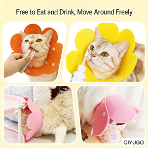 Collar de recuperación para gatos de fieltro suave, cono elisabético lavable anti-lamido con diseño de girasol para después de cirugía, para gatitos - Product Image 3