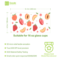 Autocollant pour gobelet Goode en film PET écologique, motifs fruits (Pêche, Fraise, Cerise, Citron), taille personnalisée 16oz, UV DTF pour enveloppes de tasses
