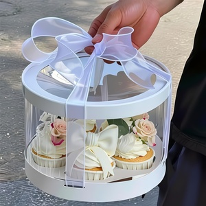 Boîte à gâteau en plastique avec logo personnalisé, couvercle en dôme et poignée dorée pour gâteau d'anniversaire de 10 pouces et boîtes de cadeaux pour fêtes - Product Image 5