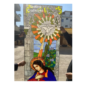 Leaded Copper <strong>Foil</strong> Stained Glass <strong>Window</strong> With Church People UV Printing - Product Image 2