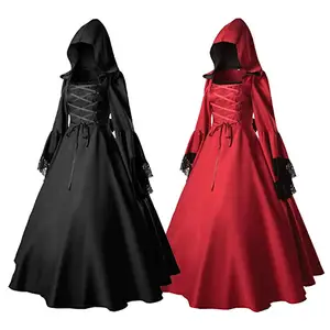 Fashion Wanita Baru Vintage Celtic Lengan Panjang Gaun Abad Pertengahan Panjang Lantai Renaisans Cosplay Gotik Gaun Kostum Halloween