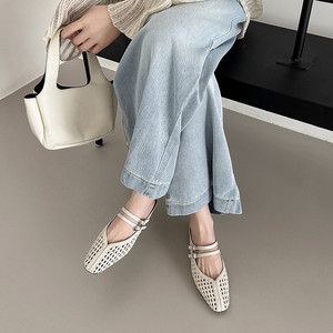 EVERGREEN Waterproof Knitted Mesh Breathable Casual Slippers Genuine Leather Upper Thick Low Heel Large Size Ankle-Wrap Slip-On - Product Image 4