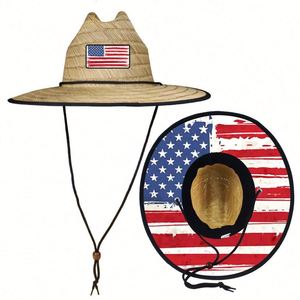 Wholesale Hollow <b>Straw</b> <b>Hat</b> Customized Logo Women <b>Men</b> Wide Brim Sombreros Surf Summer Printed Sun <b>Hat</b> Lifeguard <b>Straw</b> <b>Hats</b> - Product Image 1