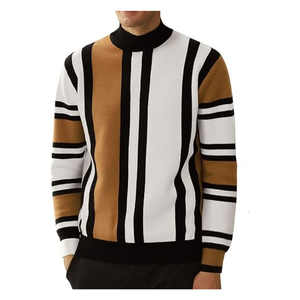 เสื้อสเวตเตอร์คอเต่าลายทางสำหรับผู้ชาย เสื้อถักไหมพรมอุ่นสบาย สไตล์ลำลอง แฟชั่นฤดูใบไม้ร่วง แขนยาว ผ้าขนสัตว์บาง - Product Image 1