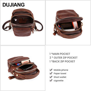Dujiang Men's Crossbody <b>Bag</b> Genuine Leather Brown Casual Outdoor Chest <b>Bag</b> Durable Summer 2024 - Product Image 3